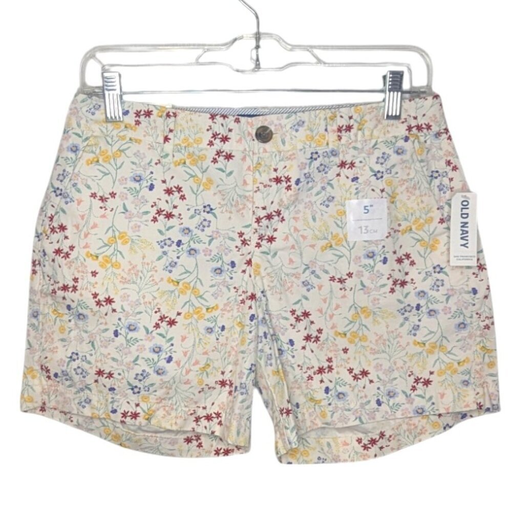NWT Old Navy Shorts White Colorful Floral 5 Inch Twill Everyday - SZ 0